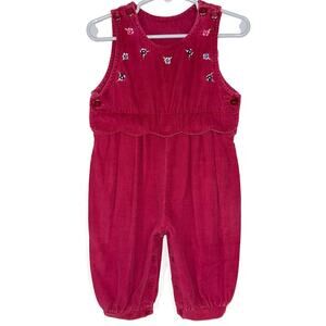 Vintage 90s McKids Pink Corduroy Floral Embroidered Jumpsuit Size 12M